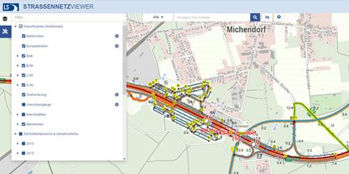 &copy; LGB; Ausschnitt Straßennetz, Netzknoten, Stationierung bei Michendorf
