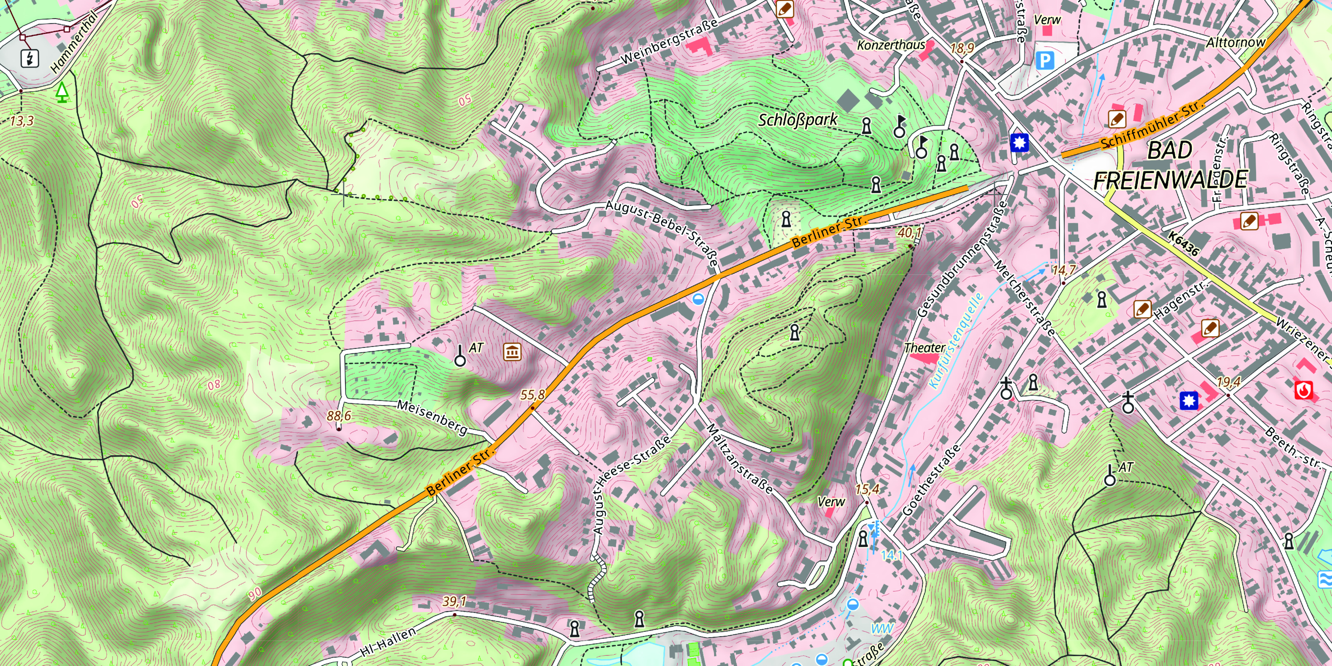 öffnet Abbildung und zeigt die neue Topgraphischen Karte im Maßstab 1:10.000 am Beispiel von Bad Freienwalde