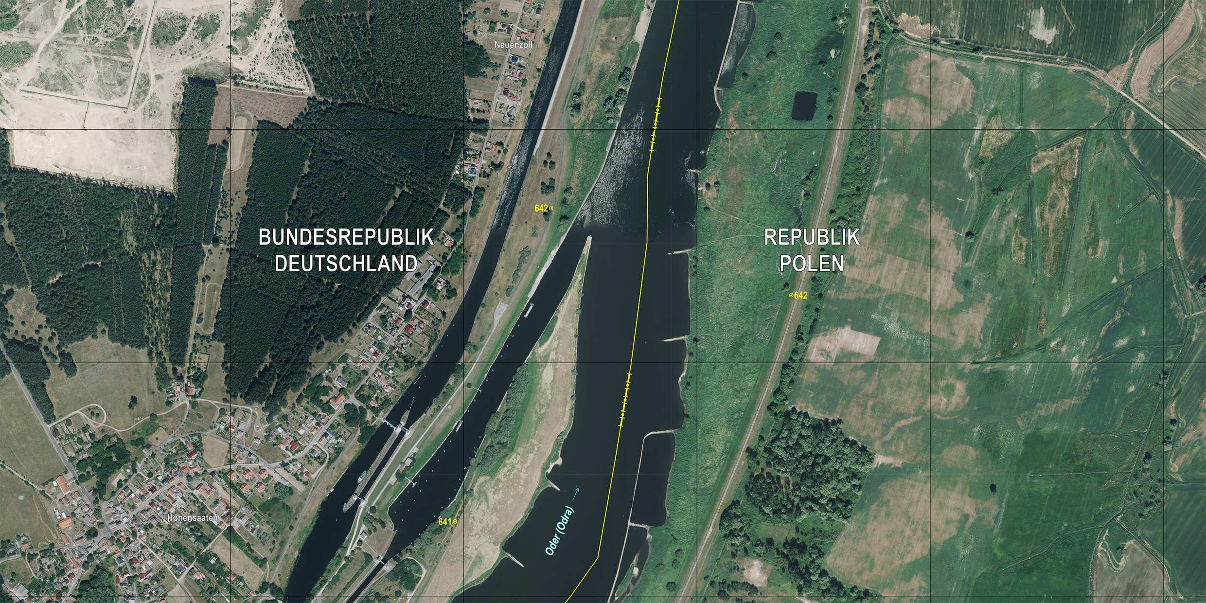 öffnet Abbildung mit einer Orthophotokarte des Grenzverlaufs zwischen Polen und Deutschland bei Hohensaaten