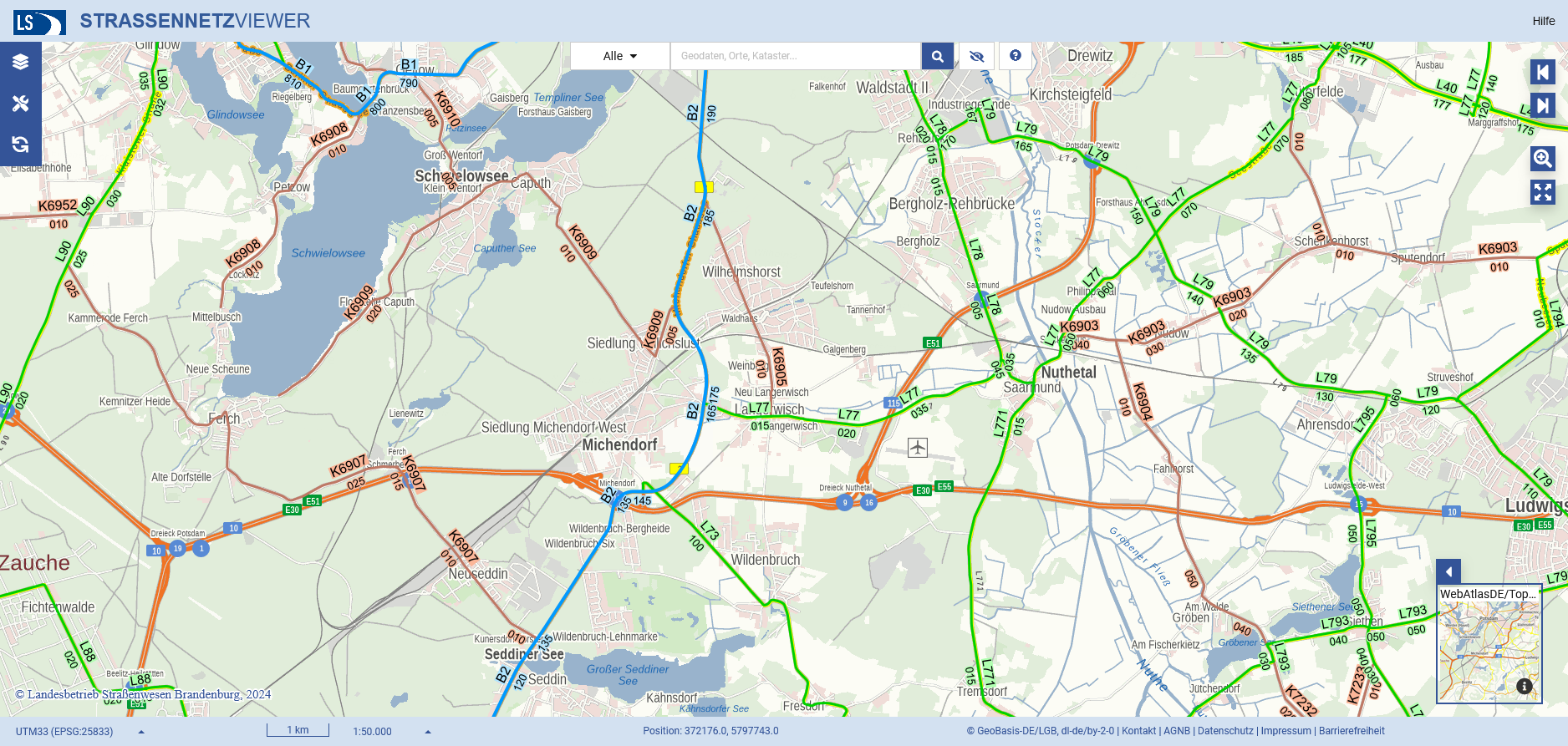 Ausschnitt Strassennetz Teltow