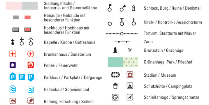 öffnet Bild mit einem Ausschnitt aus Legende mit Zeichenerklärung für die Topographische Karte im Maßstab 1:10.000